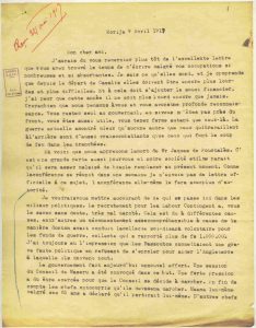 Courrier d'Edouard Jacottet, missionnaire au Lesotho - 9 avril 1917, page 1