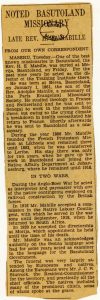 Notice biographique publiée en 1929 dans un journal sud africain lors du décès d'Ernest Mabille